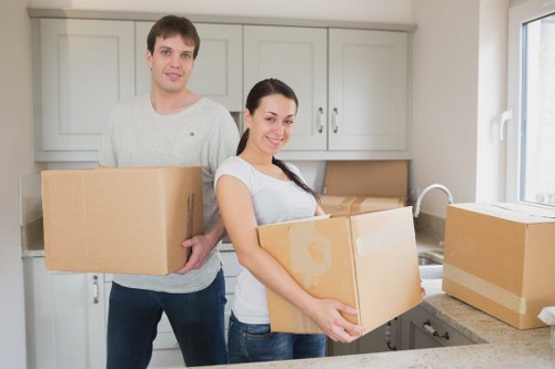 Packed household boxes ready for a home move in Osterley